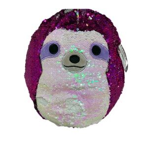 Squishmallows NWT Sloth Plush Stuff Animal ReversibleSequin Pink Silver Kellytoy